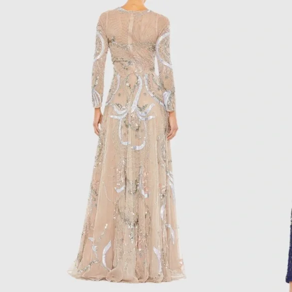 NWT | Mac Duggal 5217 Nude Elegant Sequin Embellished Cream Gown Size 4 - Picture 4 of 12